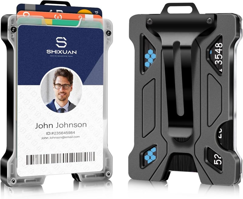 SHIXUAN ID Badge Holder with Retractable Clip, Credit Card Holder, Keychain Wallet, Name Badge Holders, Business Card Holder, and Money Clip for Men (Black) - Image 1